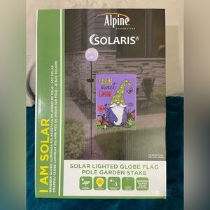 Alpine Solaris Solar Lighted Globe Flag Pole Garden Stake - 16” X 4” X 43”